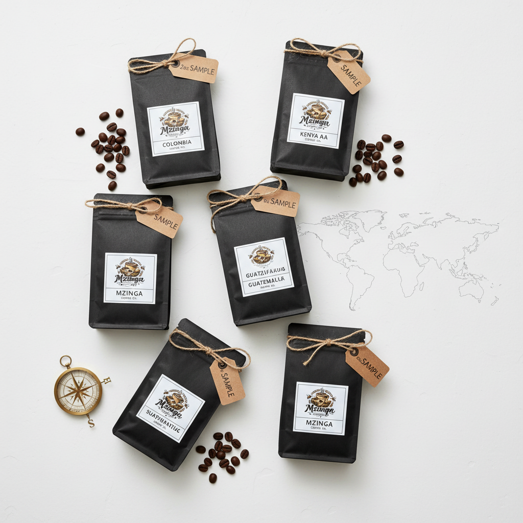 Mzinga Origin Discovery Set - 6 single-origin coffee sample packs with Mzinga Coffee Co branding